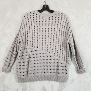 Kinross Sweater Women XS Gray 100% Cotton Open Knit Oversized Drop Shoulder Crew